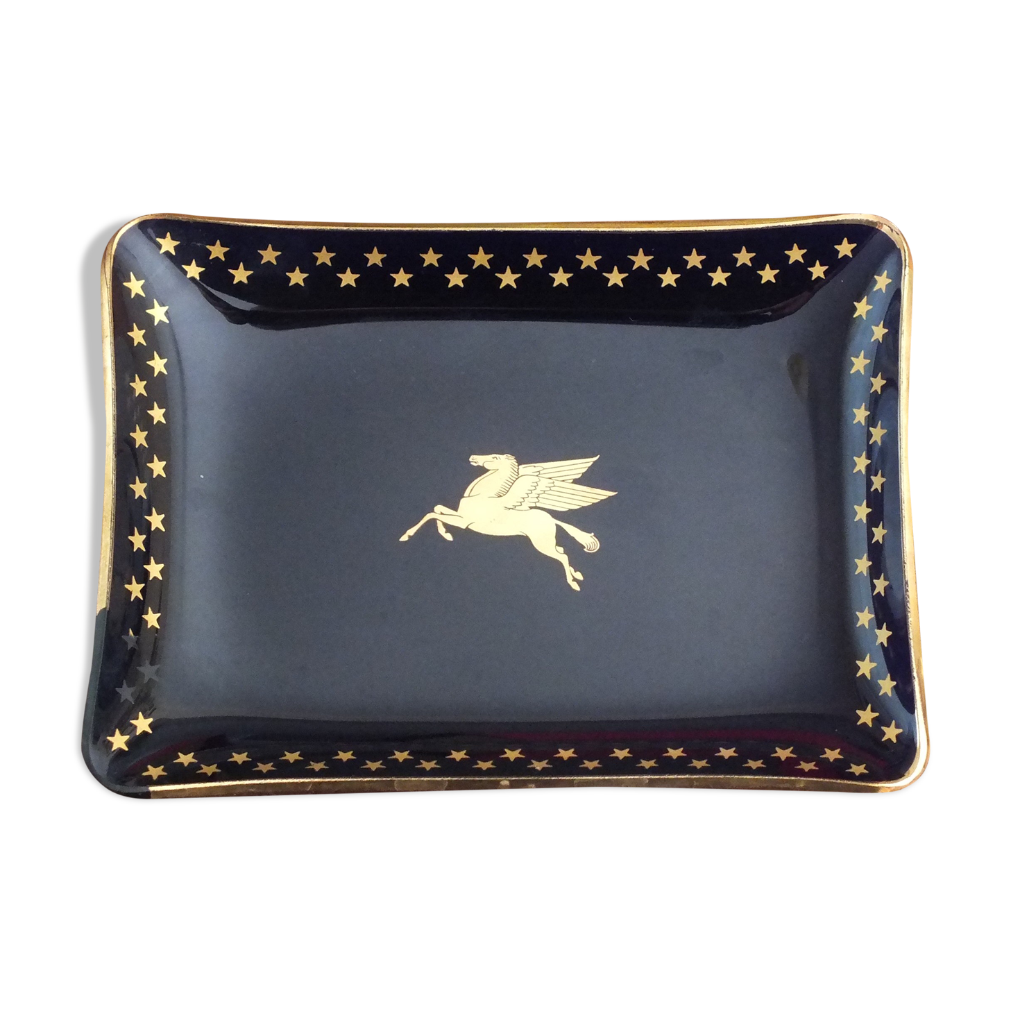 Empty pocket cup Pegasus in blue and gold crystal - advertising Mobil