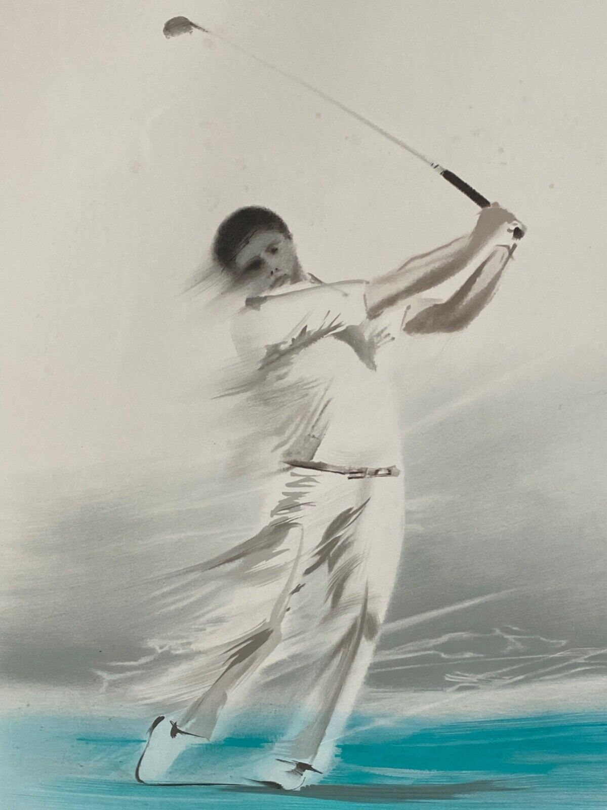 Lithograph Maurice Fillonneau Golfer 144/600 Aqua-Blues Certificate