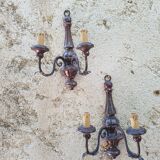 Pair of wooden and metal wall light