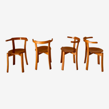 Design curved beech dining chairs, set of four