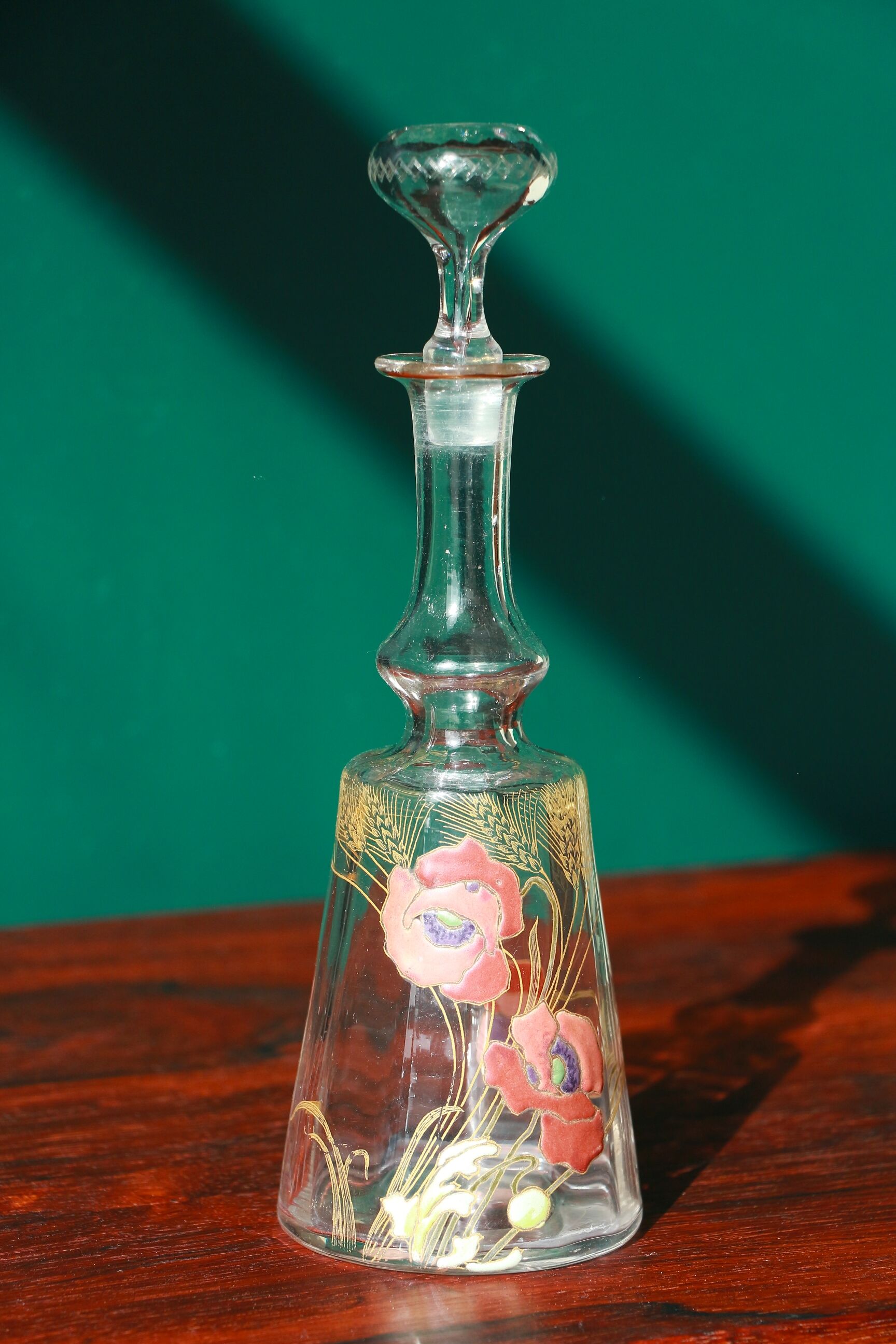 Liquor decanter - poppy flowers décor - art nouveau - legras