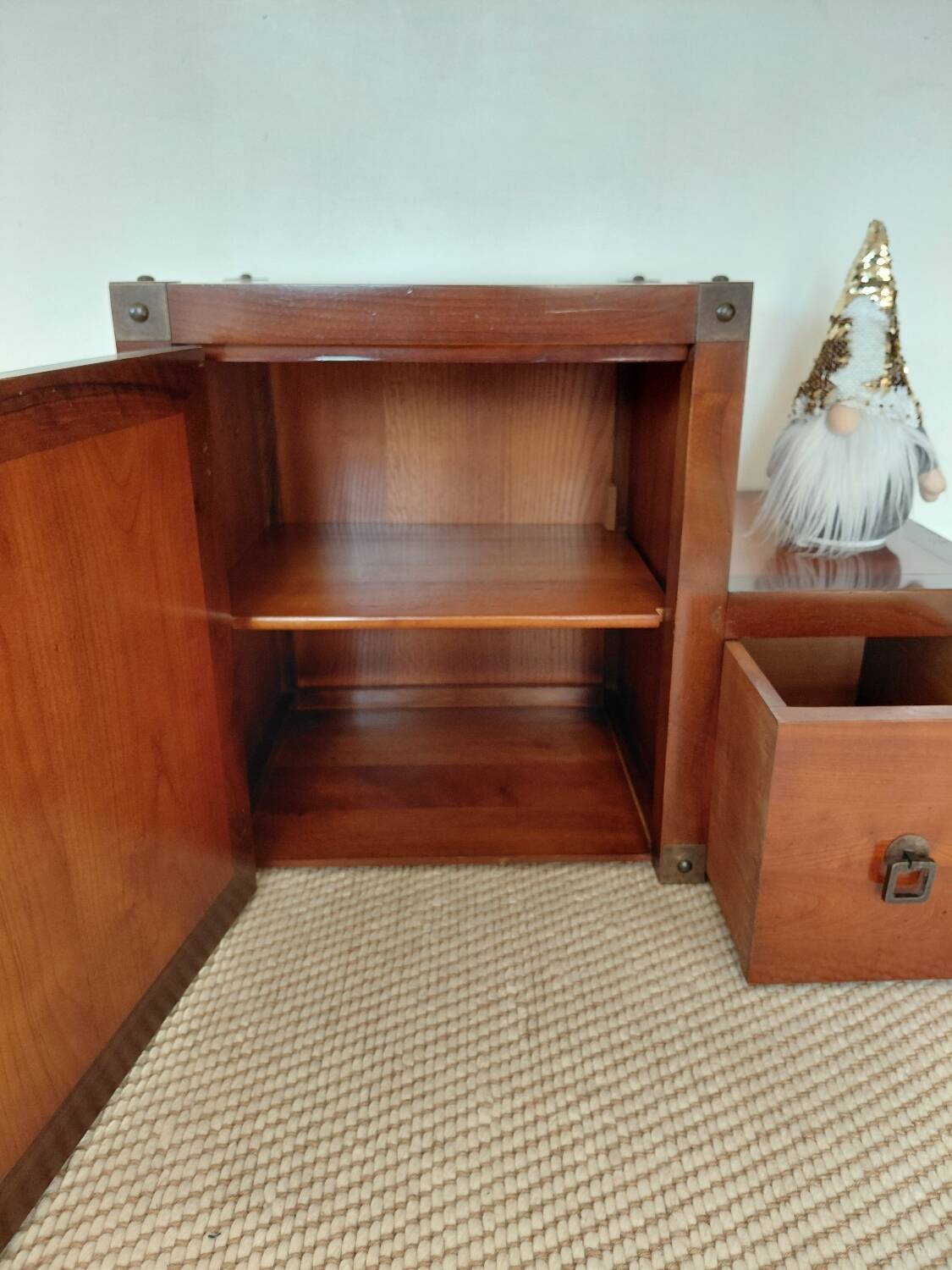 Small vintage Roche Bobois piece of furniture in Asian-style wood.