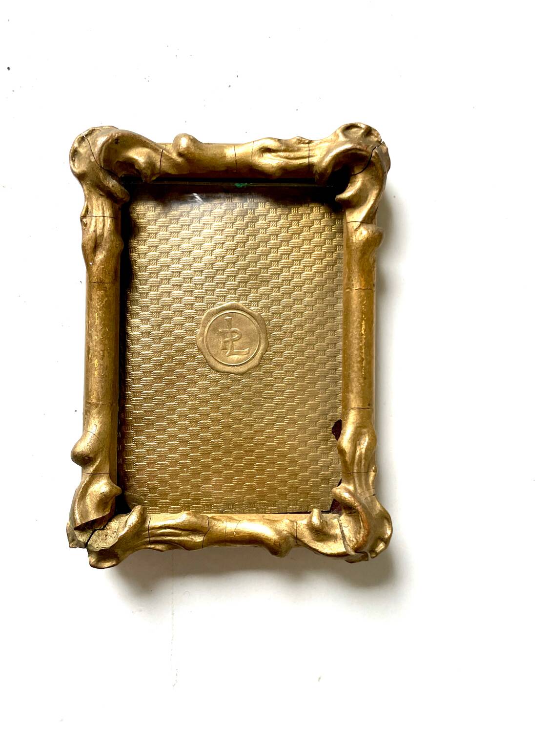 Antique art nouveau gilded wooden frame  11.5 cm x 8.5 cm convex glass