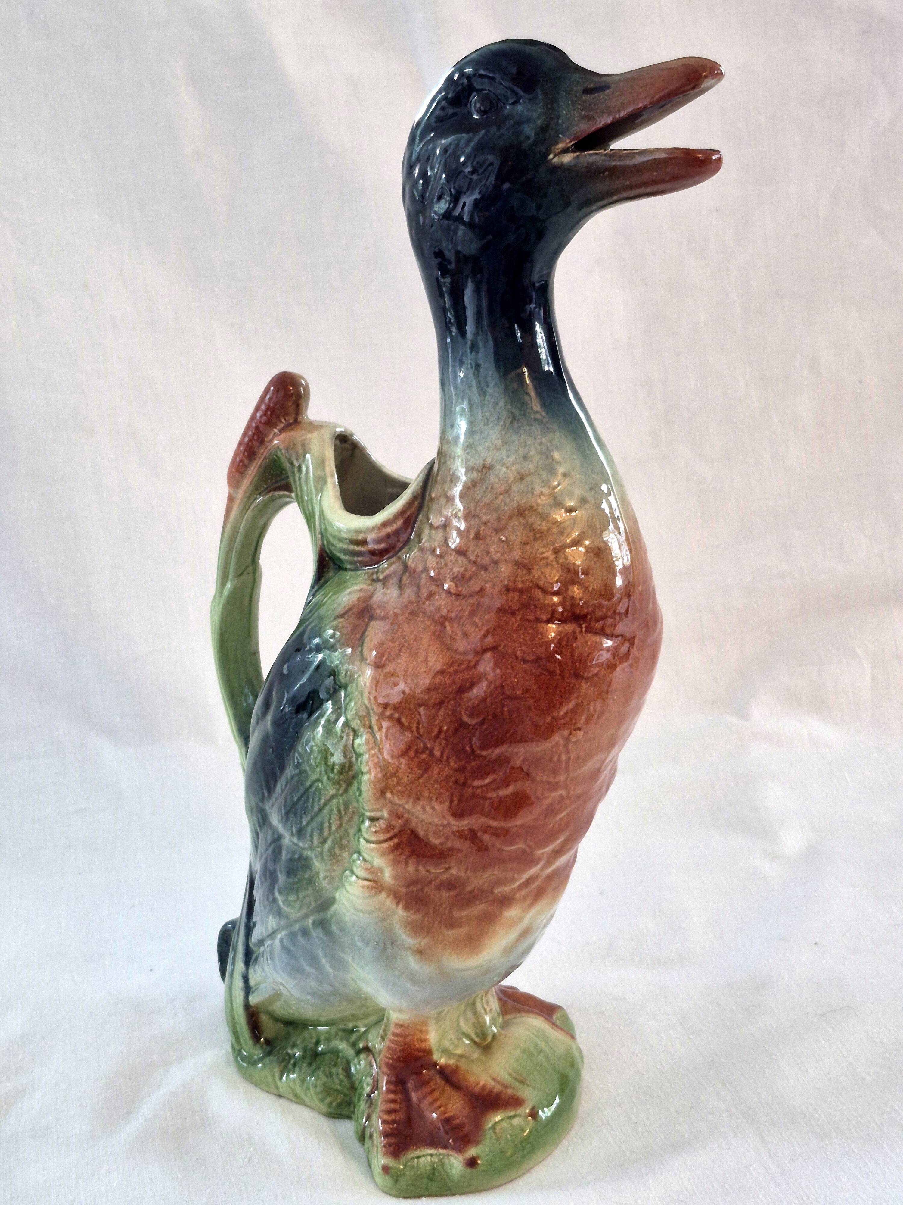 Zoomorphic pitcher barbotine Saint Clément Mallard Duck A028