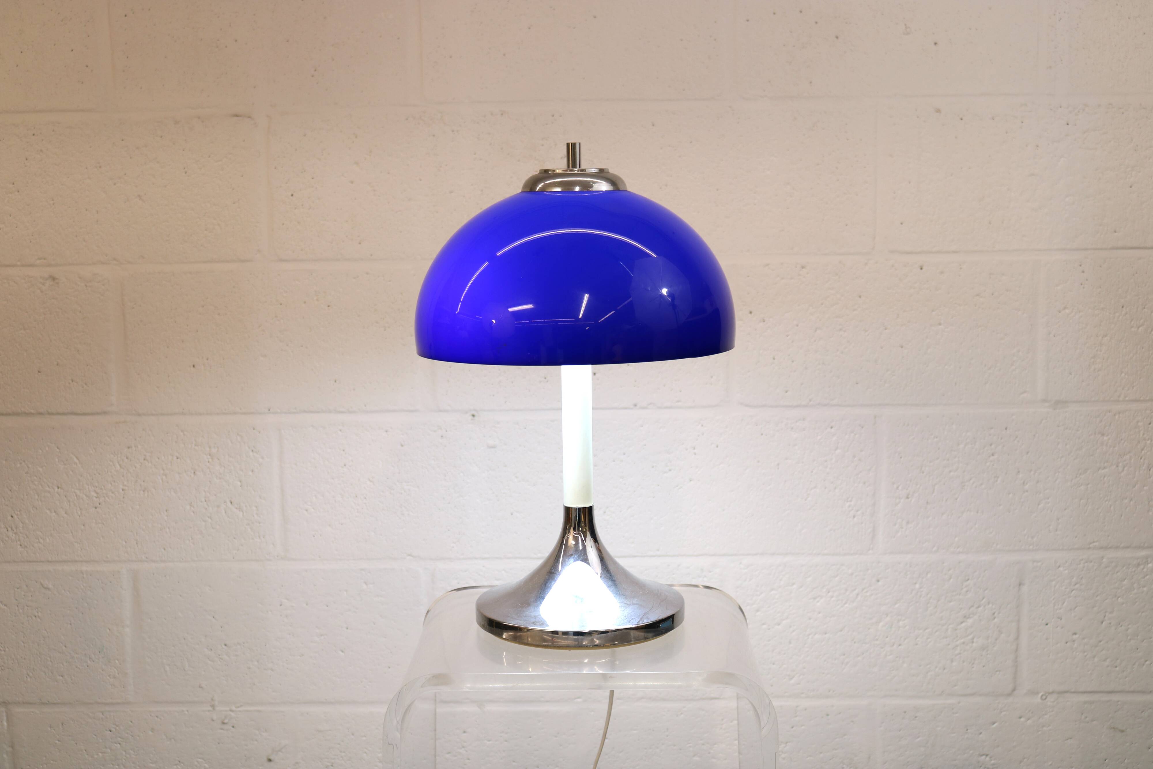 Vintage blue acrylic and chrome mushroom table lamp - Germany Space Age