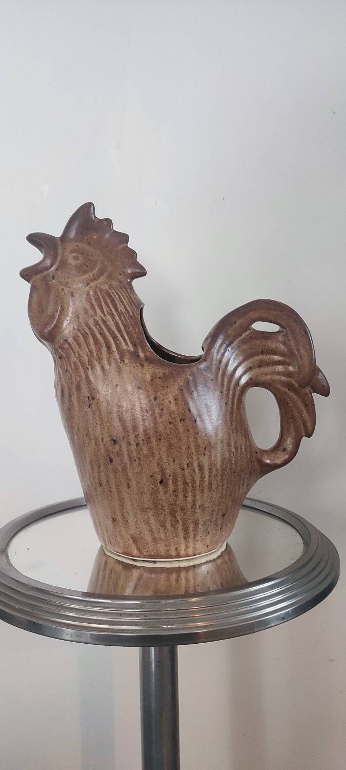 Zoomorphic ceramic pitcher from Vallauris, rooster shape