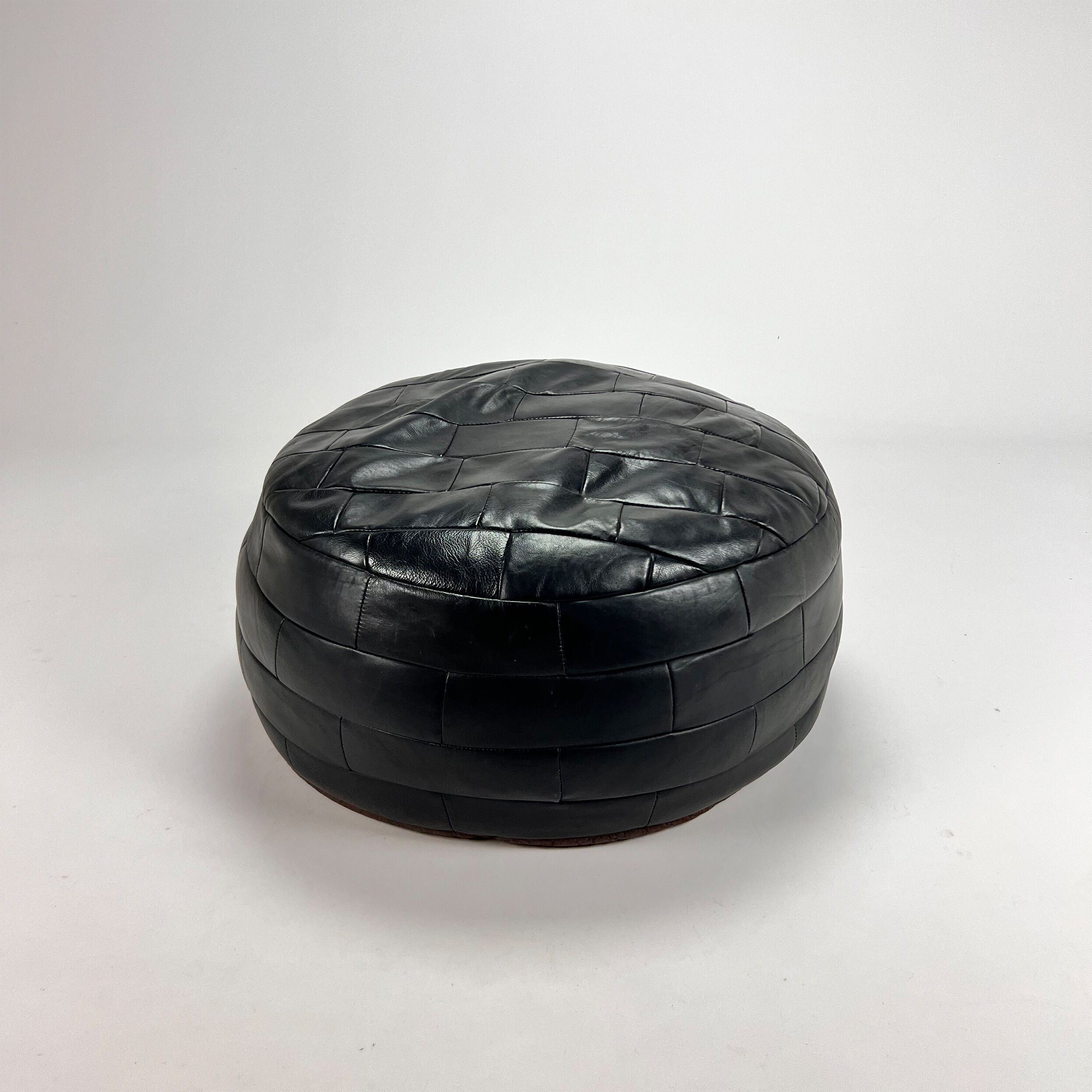 Vintage leather patchwork pouf, 1970