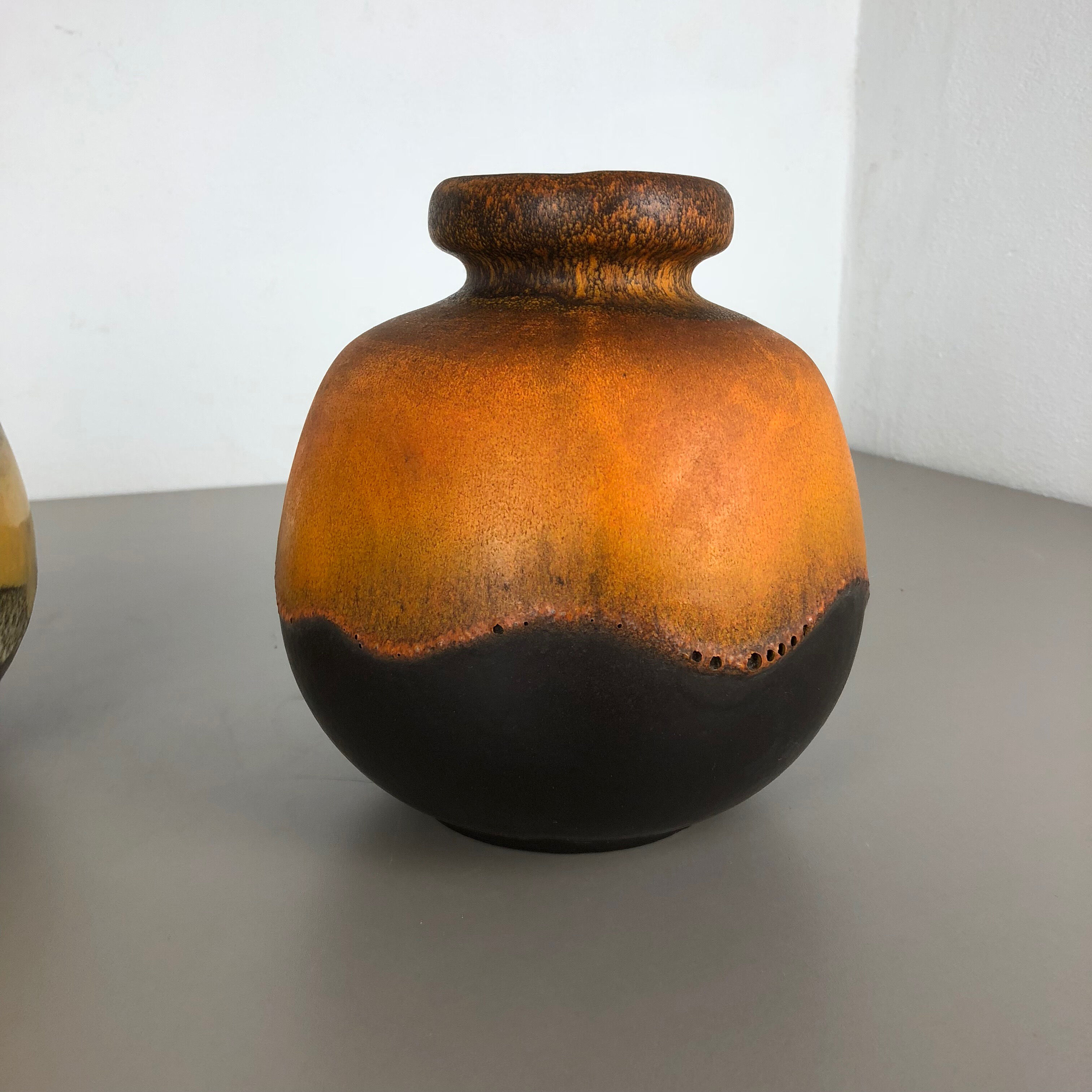 Set of two pottery fat lava vases model "484-21" made by Scheurich Germany 1970s