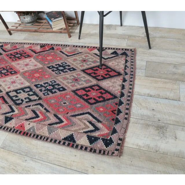 1960s Vintage Turkish Hand-Knotted Retro Runner 87x311