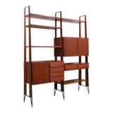 Mid century modular teak bookcase with bar unit, Italy 1950s