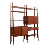 Mid century modular teak bookcase with bar unit, Italy 1950s