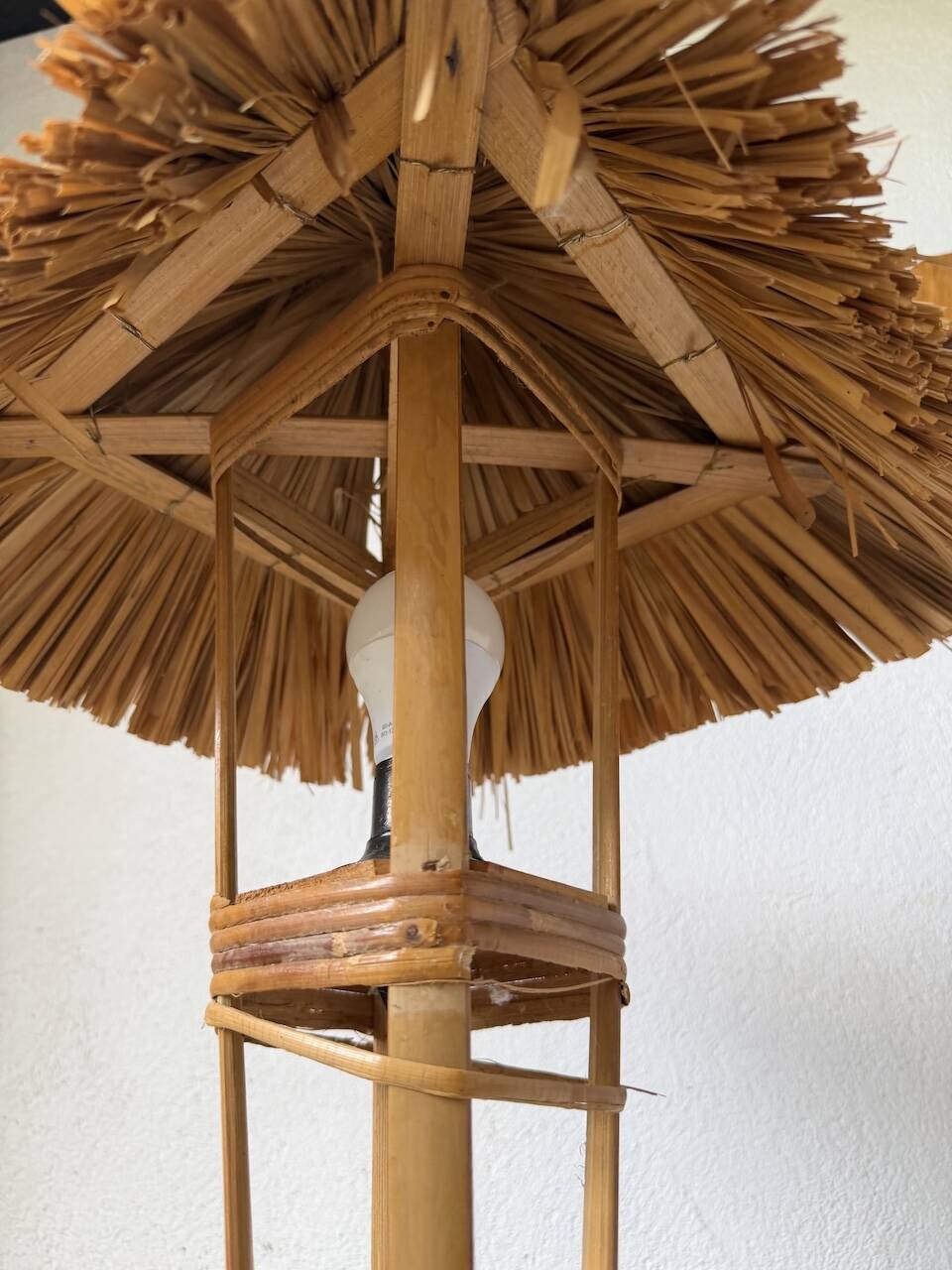 Bamboo and straw floor lamp 1980