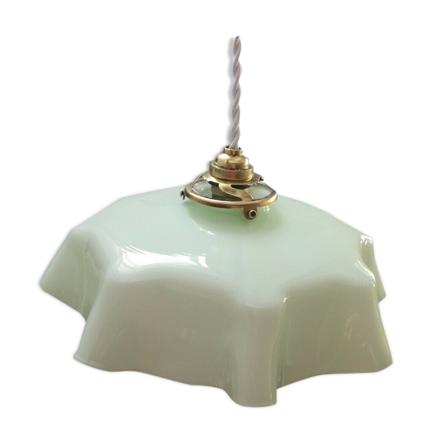 Old opaline suspension rises/falls green 1930 Art Deco
