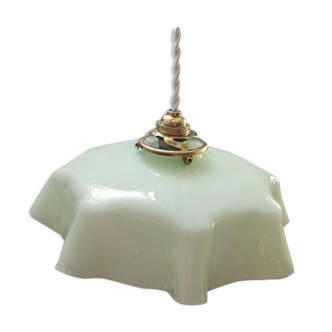 Ancienne suspension opaline monte/baisse vert 1930 Art déco