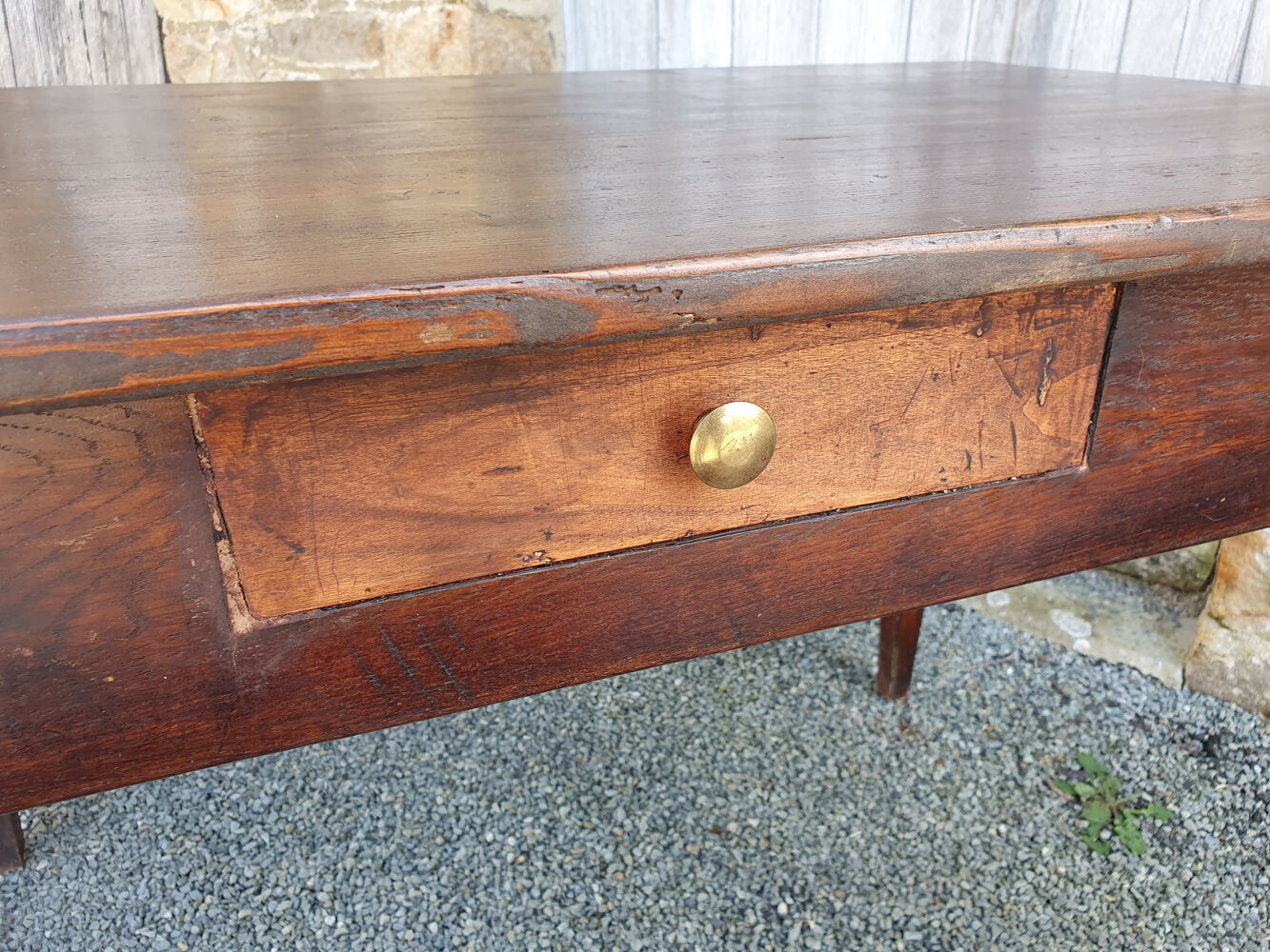 Small farm table and its two benches, vintage