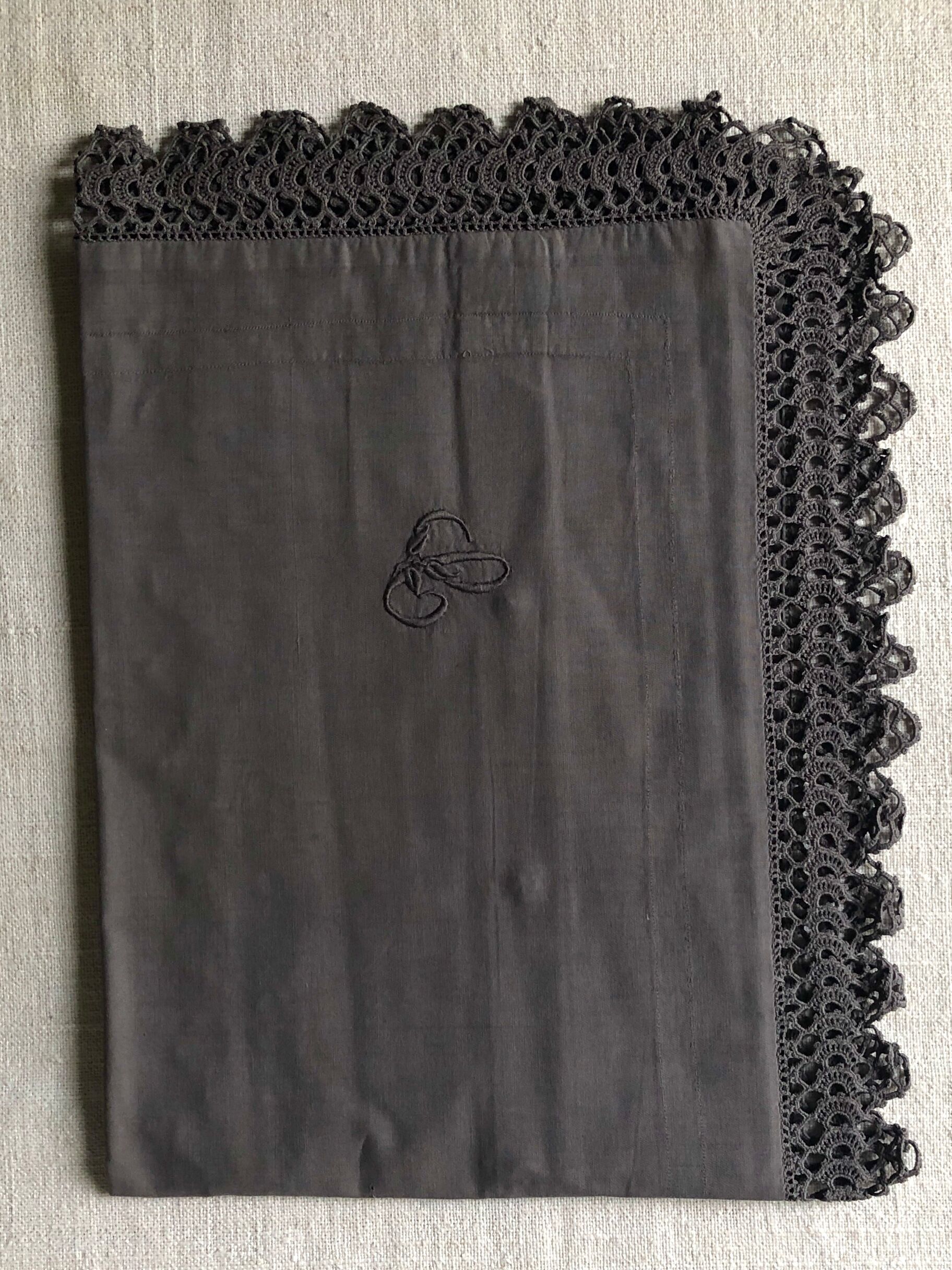 Antique cotton pillowcase tinted in smocke gray