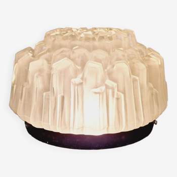 Pressed molded satin glass ceiling light, by Massive (Belgium), 1960s