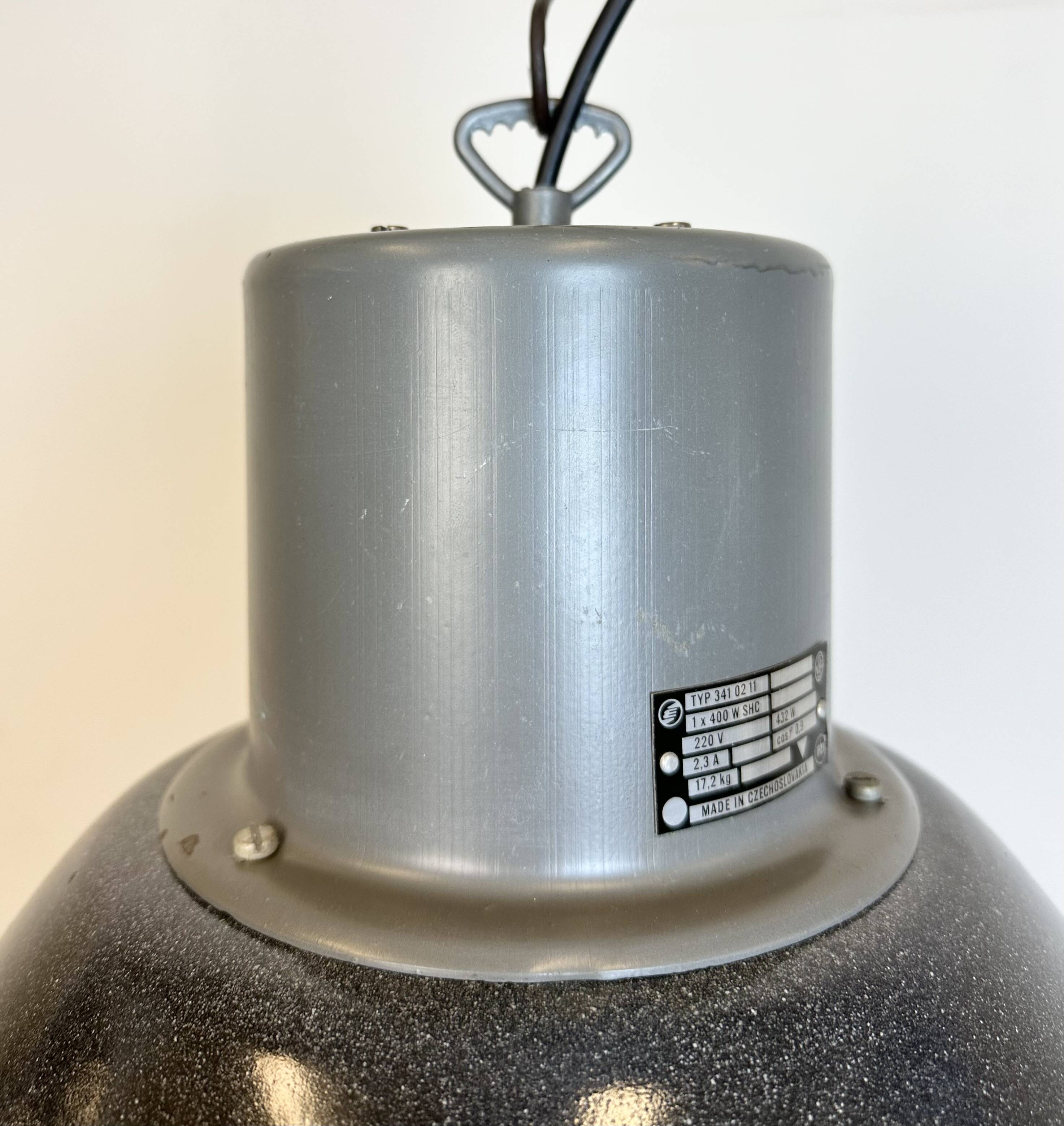 Large Dark Grey Enamel Industrial Factory Lamp from Elektrosvit, 1960s
