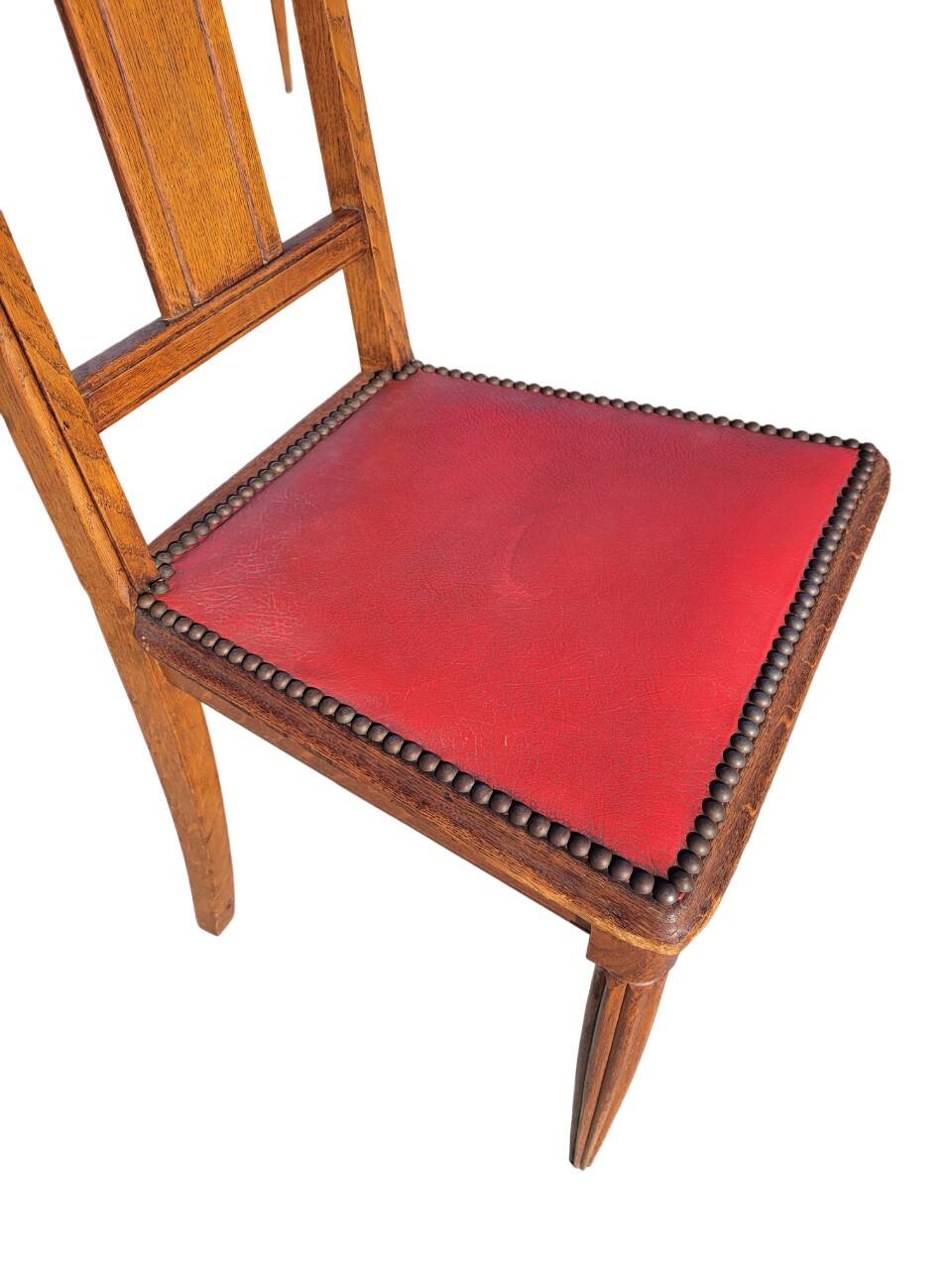 Set of 4 Art Deco Chairs in wood and red imitation leather