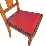 Set of 4 Art Deco Chairs in wood and red imitation leather