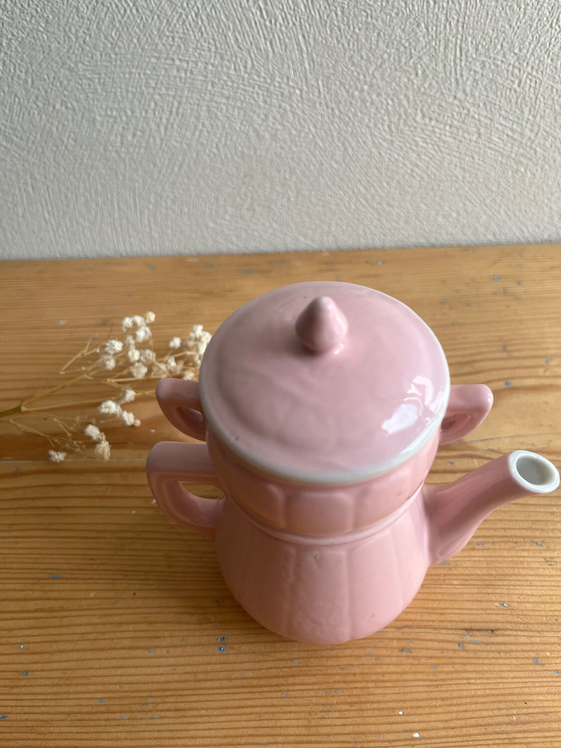 Old pink earthenware coffee pot Esprit Digoin Sarreguemines