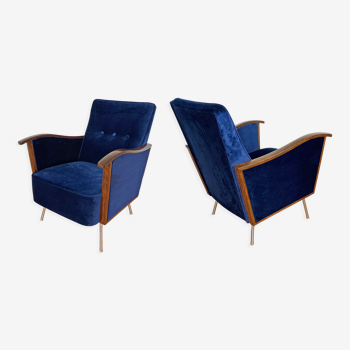 Restored Bauhaus Tubular Armchair Pair From 60's / Set Of 2 / Renovated / Chair / Furniture / Velvet