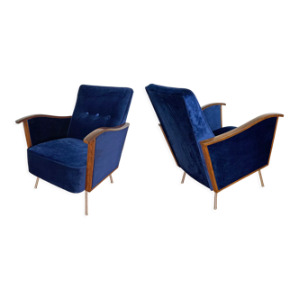 Restored Bauhaus Tubular Armchair Pair From 60's / Set Of 2 / Renovated / Chair / Furniture / Velvet