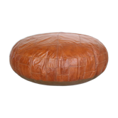 Mid-century modern xxl patched cognac colour leather pouf, 1960's