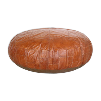 Mid-century modern xxl patched cognac colour leather pouf, 1960's