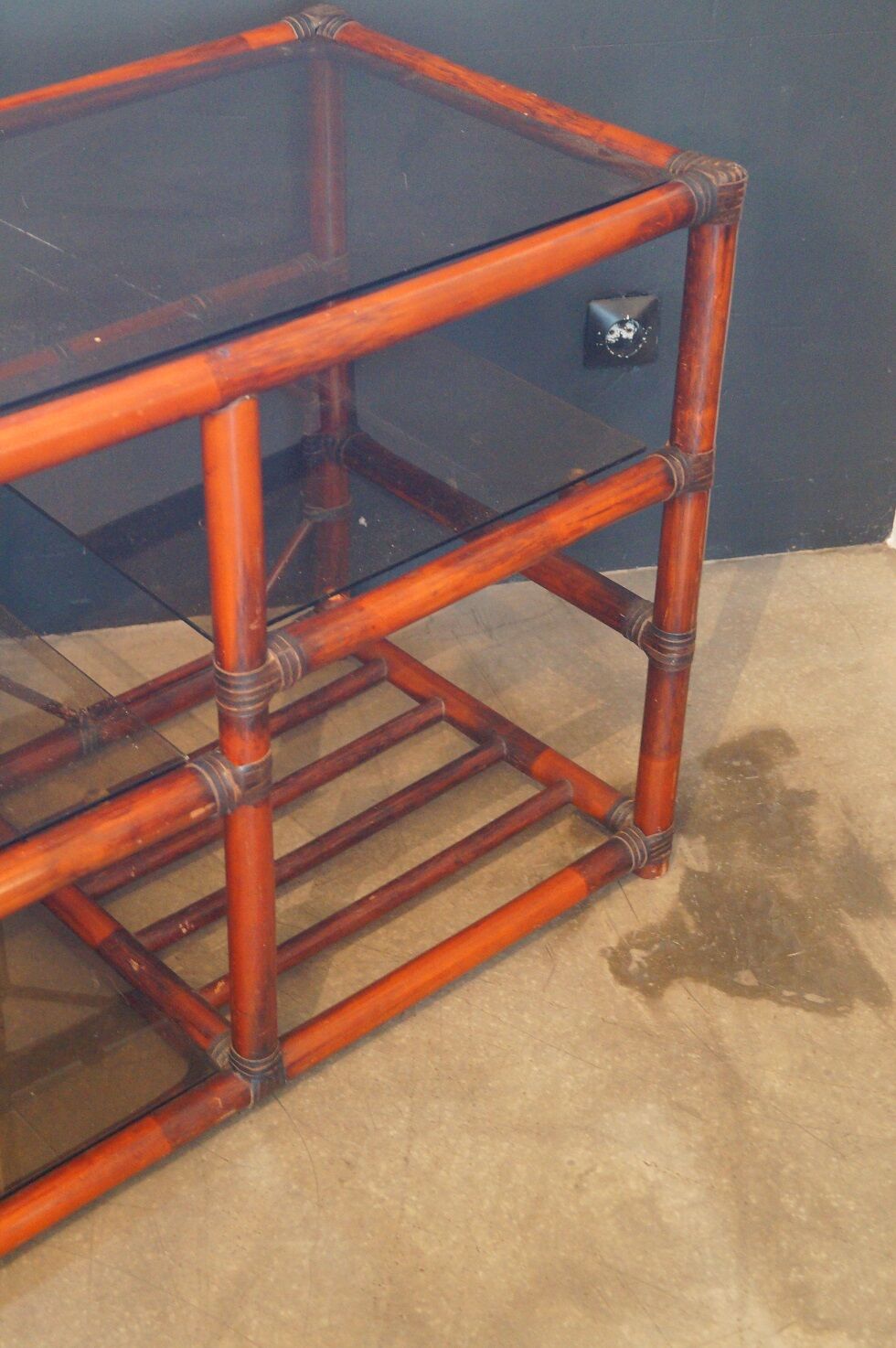 Rattan and leather bookcase 1970