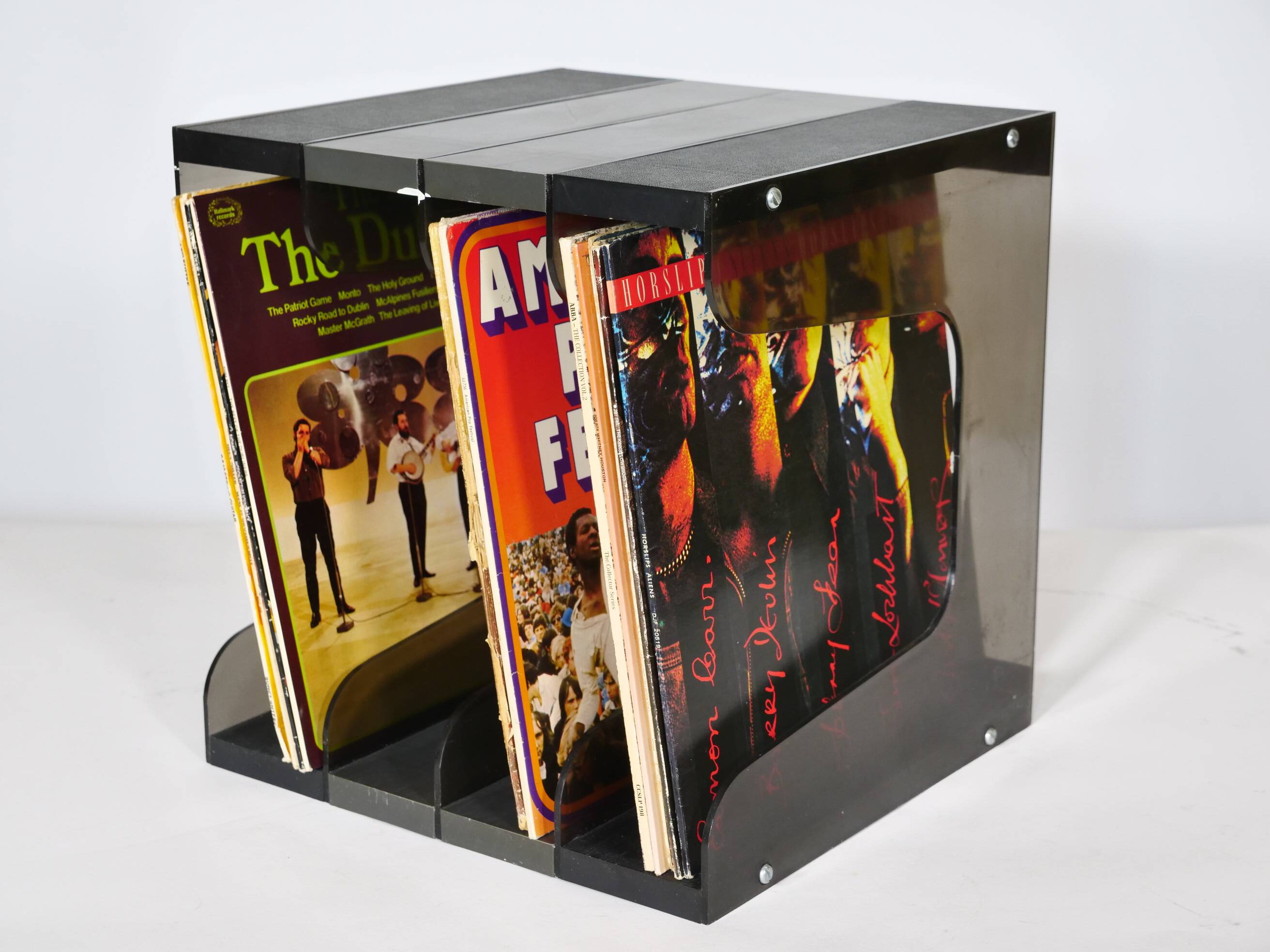 Space Age Vinyl Record Rack in Smoked Acrylic, 1970s