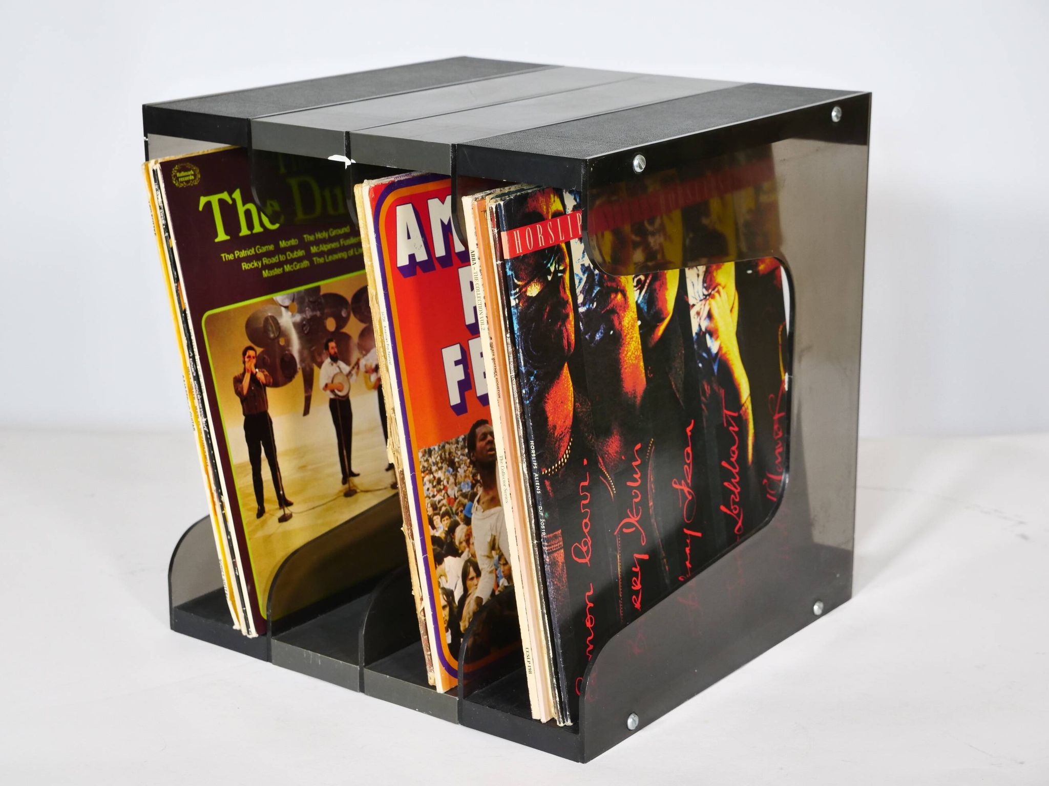 Rack à disques en vinyle de l'ère spatiale en acrylique fumé, années 1970