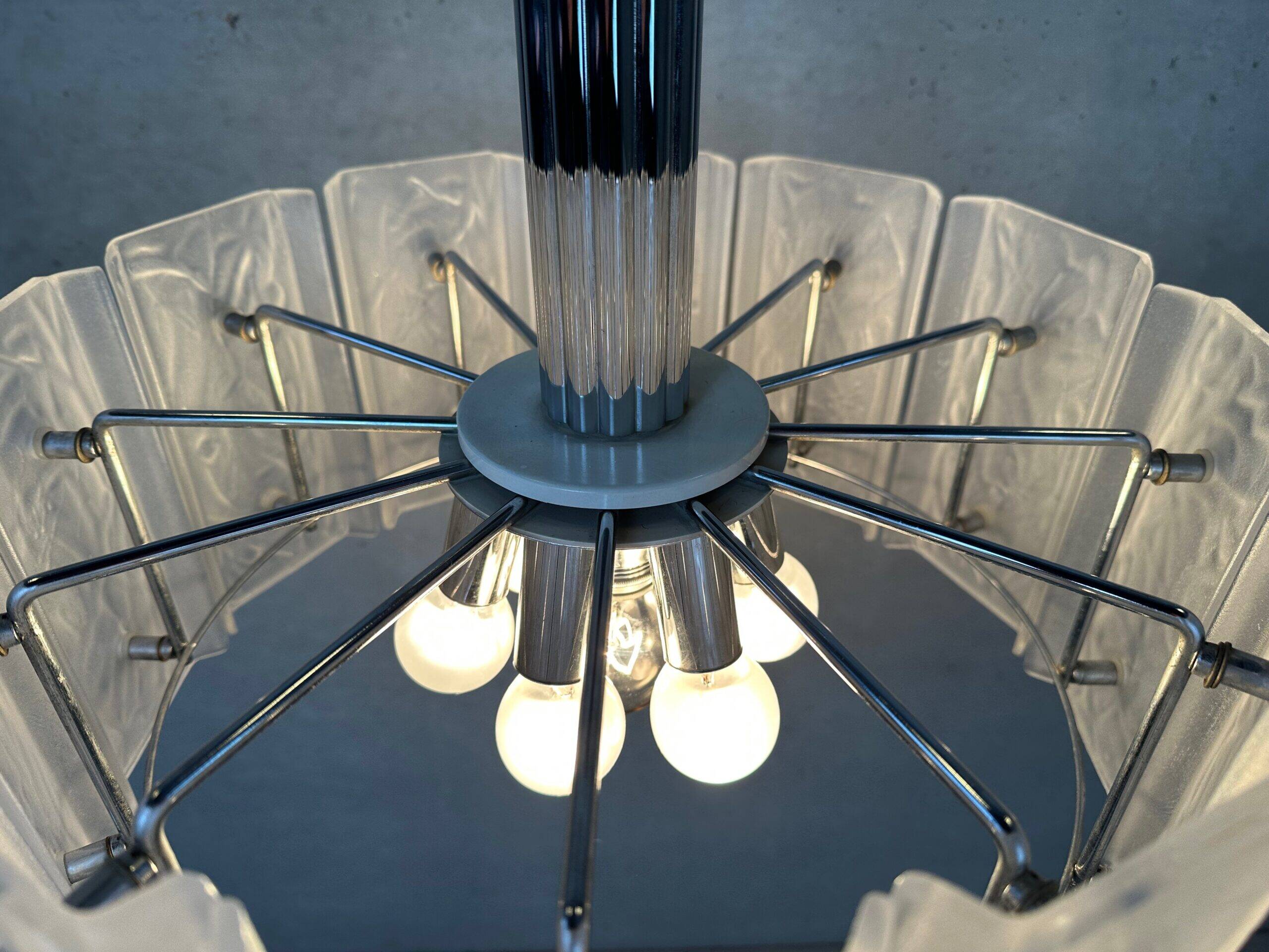 Vintage 1970s pendant lamp – glass/chrome