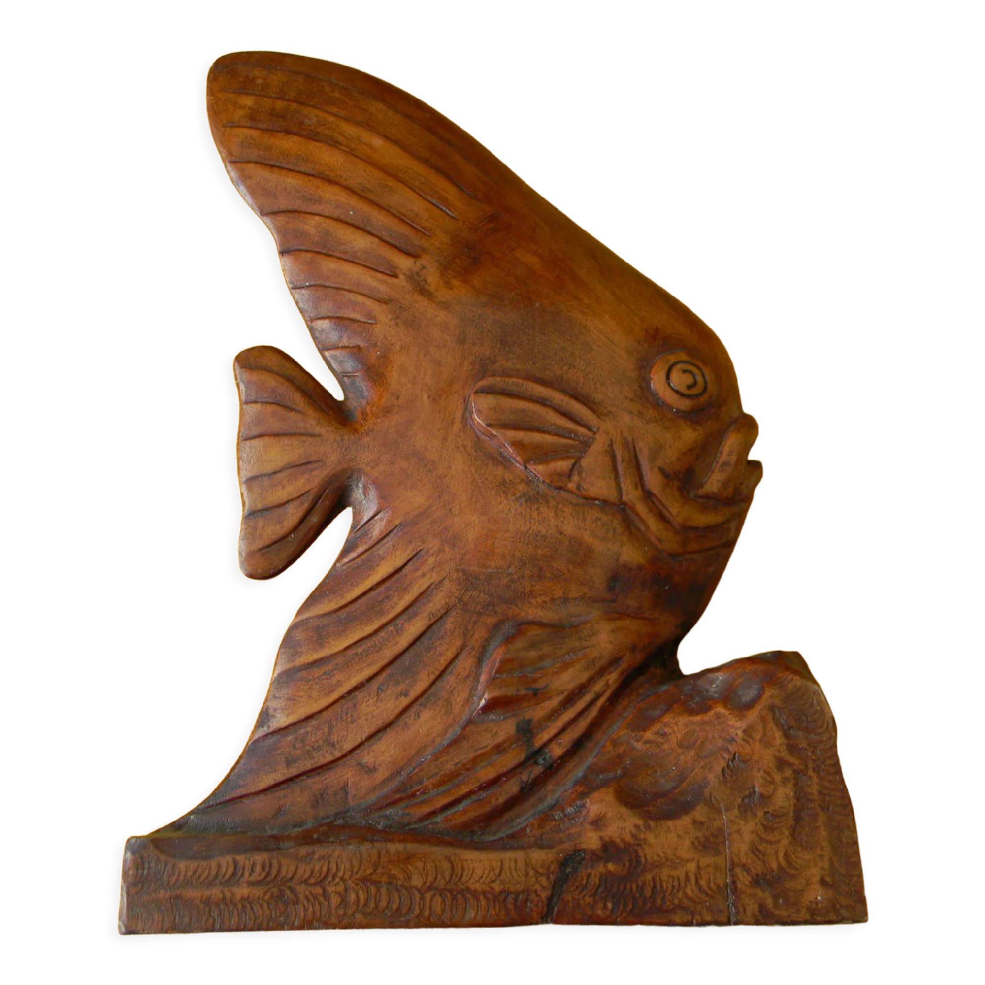 Wooden sculpture representing a langeac fish