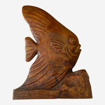 Sculpture en bois représentant un poisson langeac