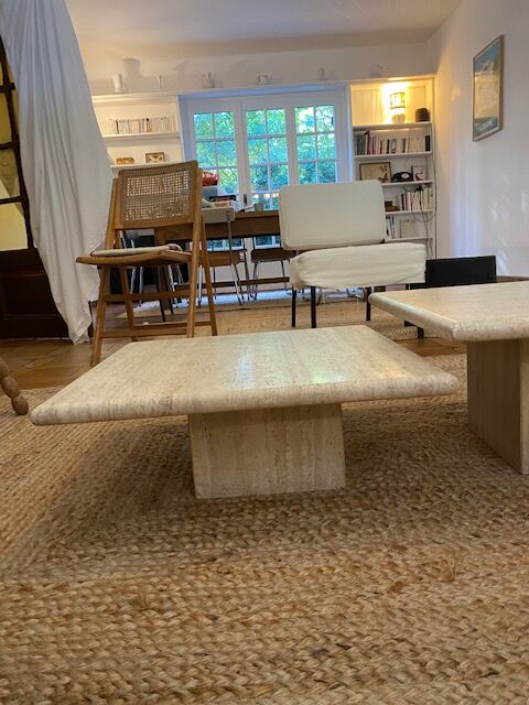 2 log-out travertine coffee tables