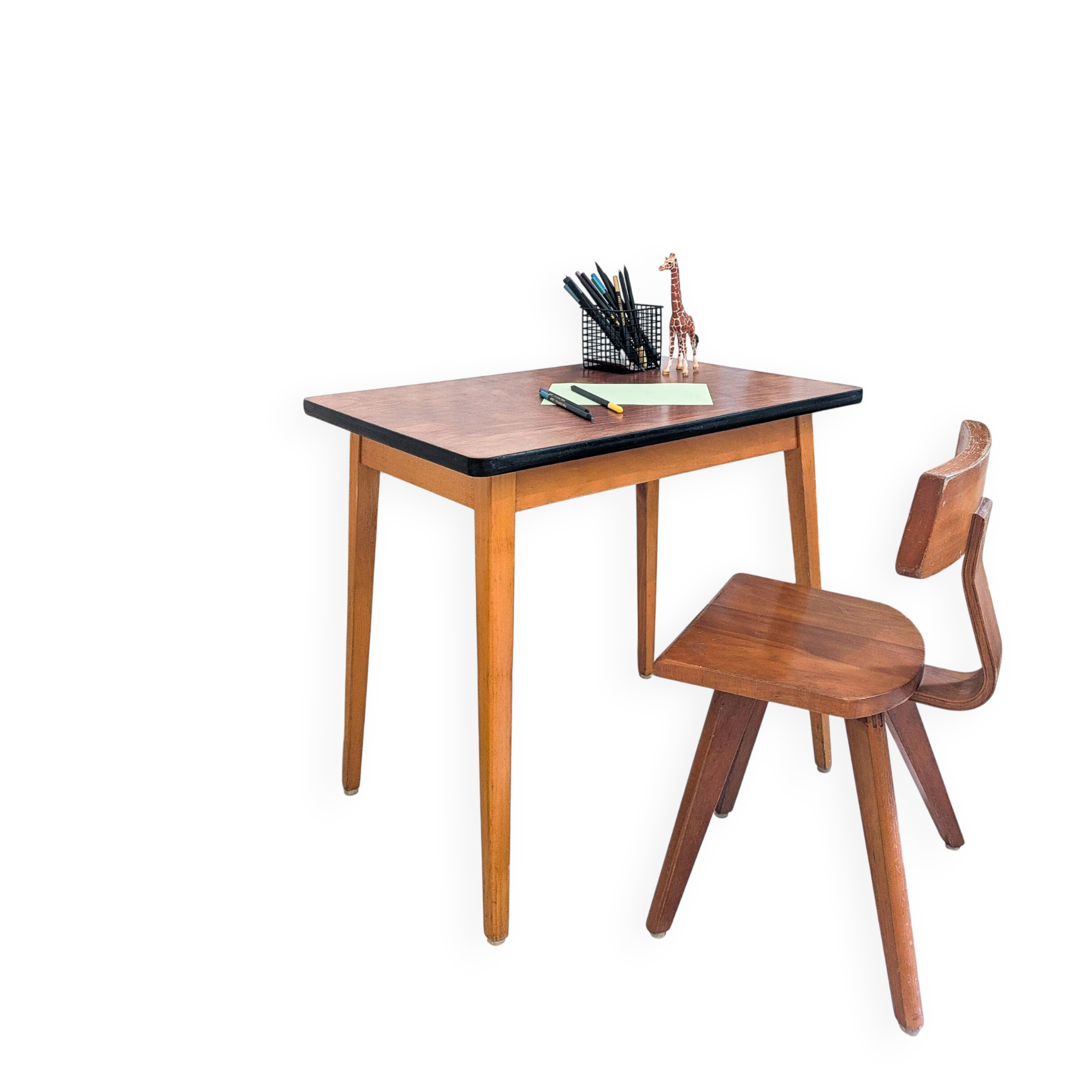 Bureau d’enfant vintage Mid-Century en bois table d’écolier rétro pour cham