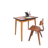 Bureau d’enfant vintage Mid-Century en bois table d’écolier rétro pour cham