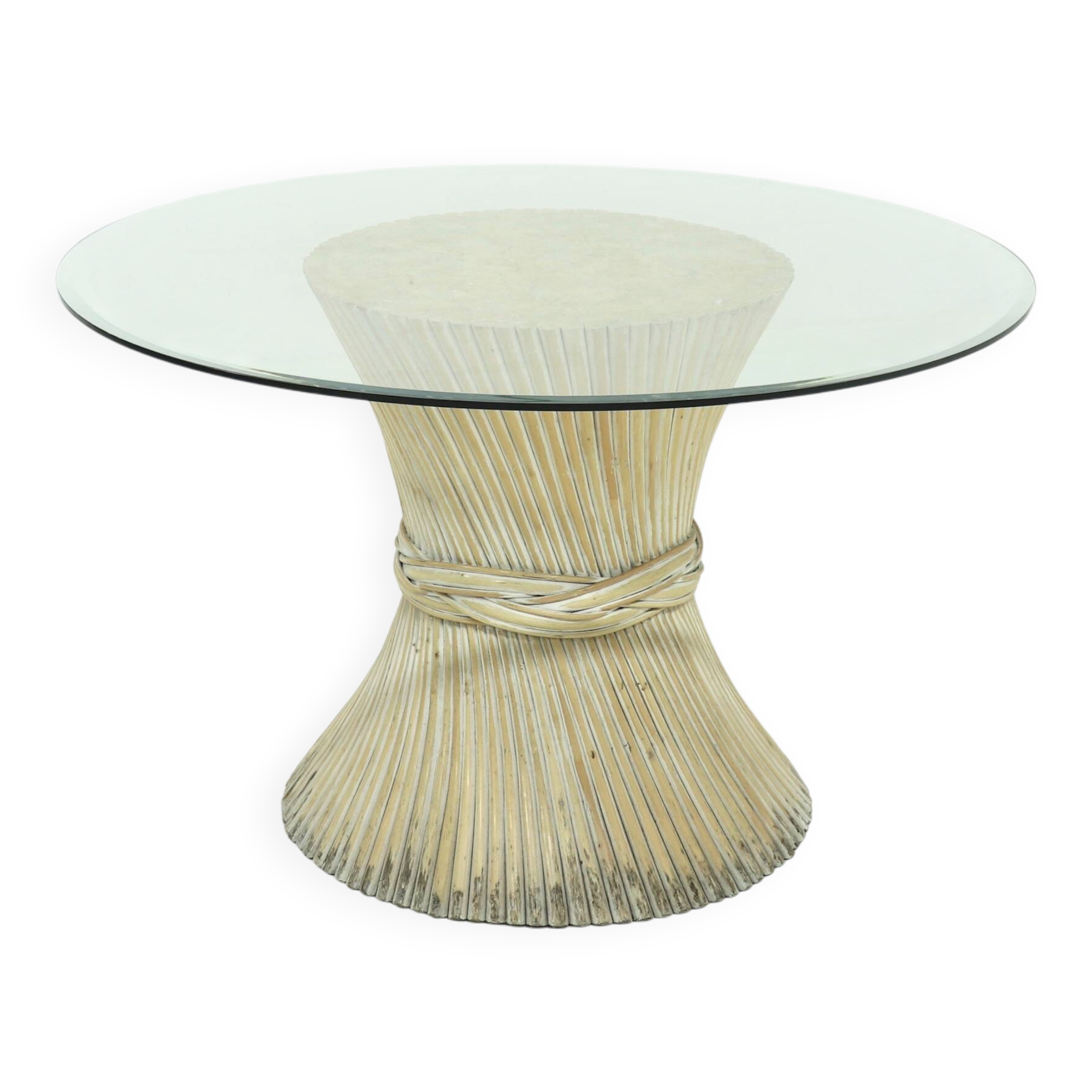 Bamboo and Glass Round Dining Table Attributed to McGuire, USA 1970s