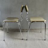 Pair of chairs in "wood" formica and gold edges, 1960s