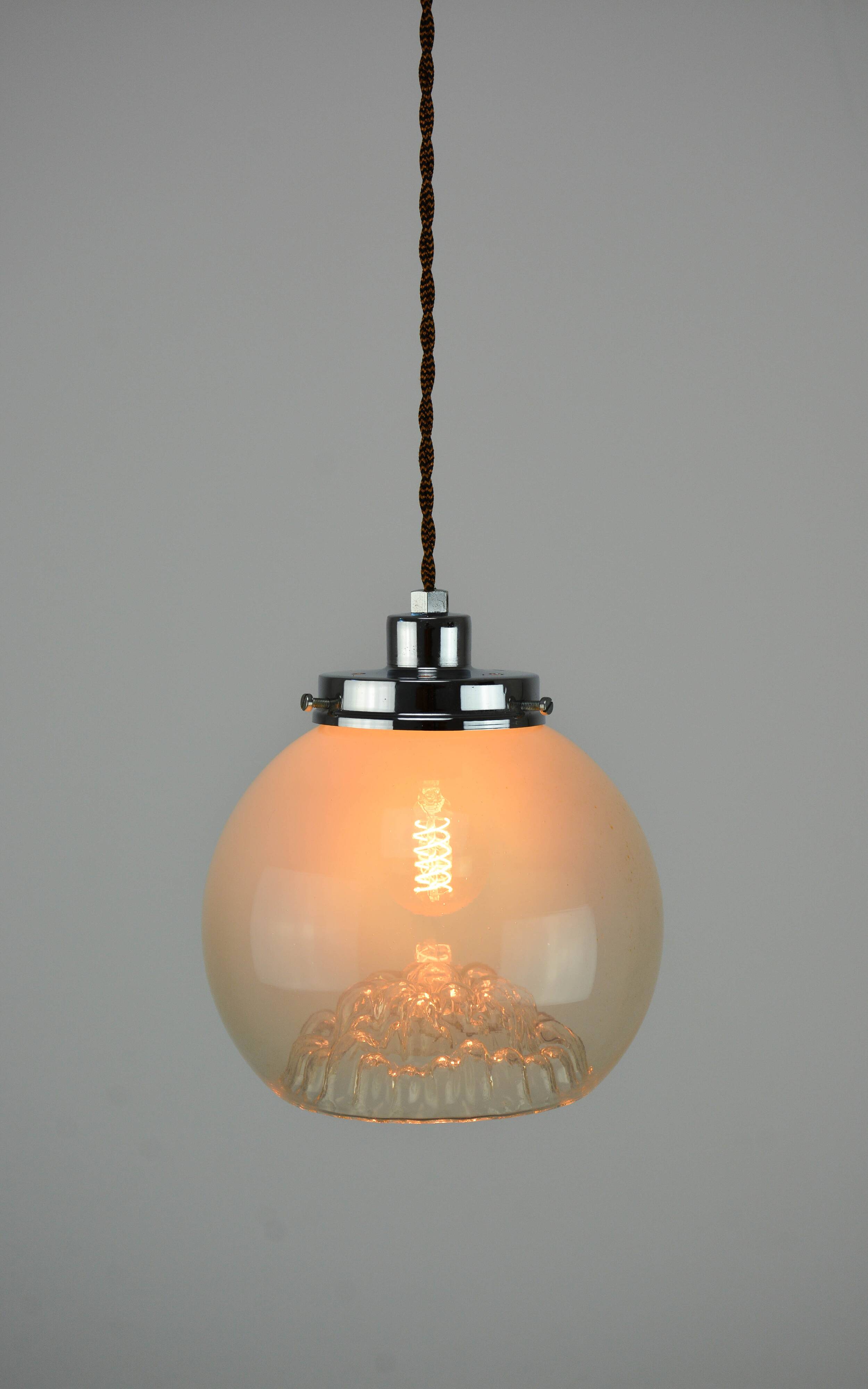 Mid-Century Italian Chrome and Murano Glass Pendant Lamp