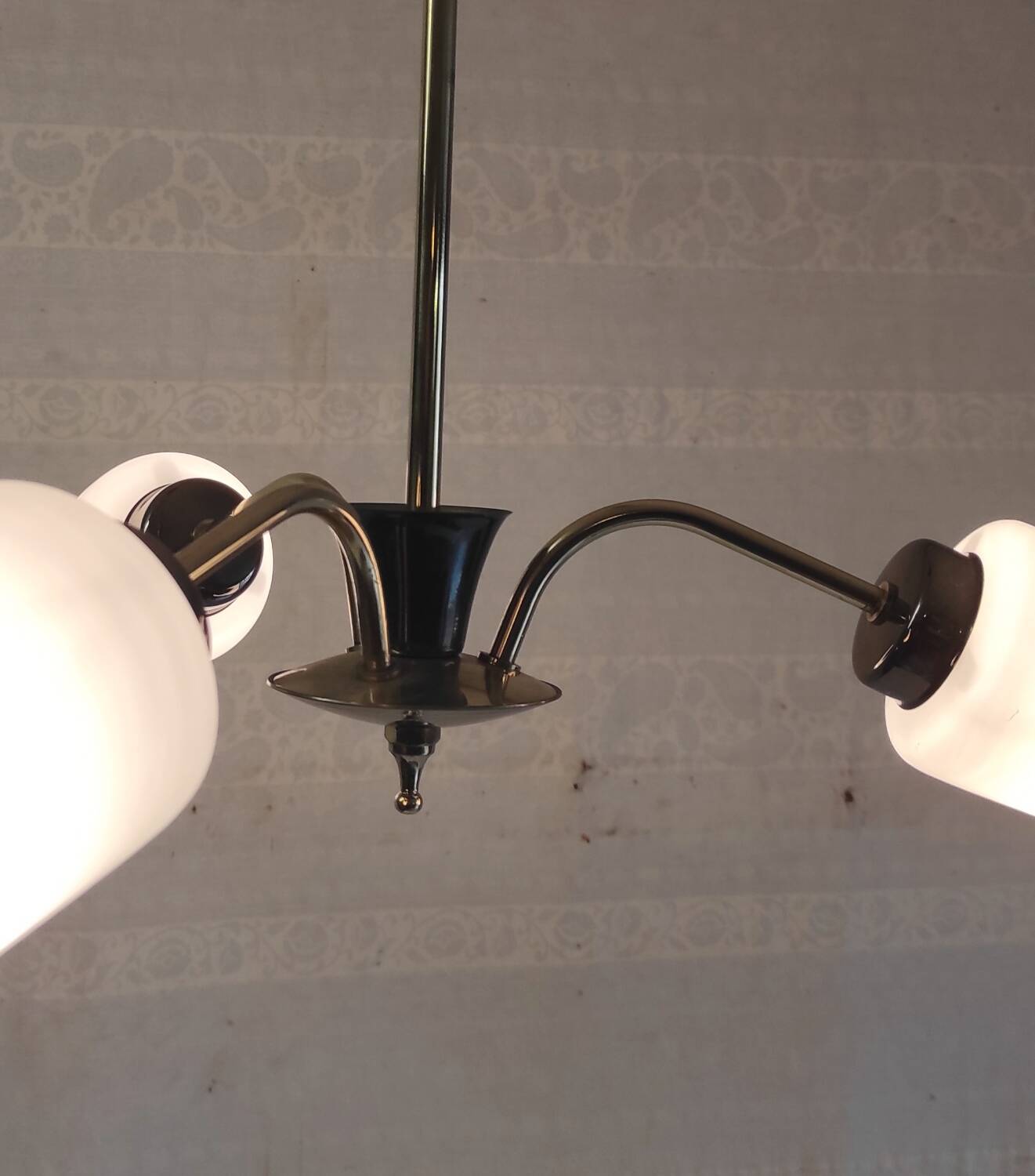 Brass chandelier with three lights and opaline tulips - 1950s/60s