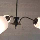 Brass chandelier with three lights and opaline tulips - 1950s/60s