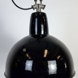Industrial Black Enamel Factory Lamp with Cast Iron Top, 1950s