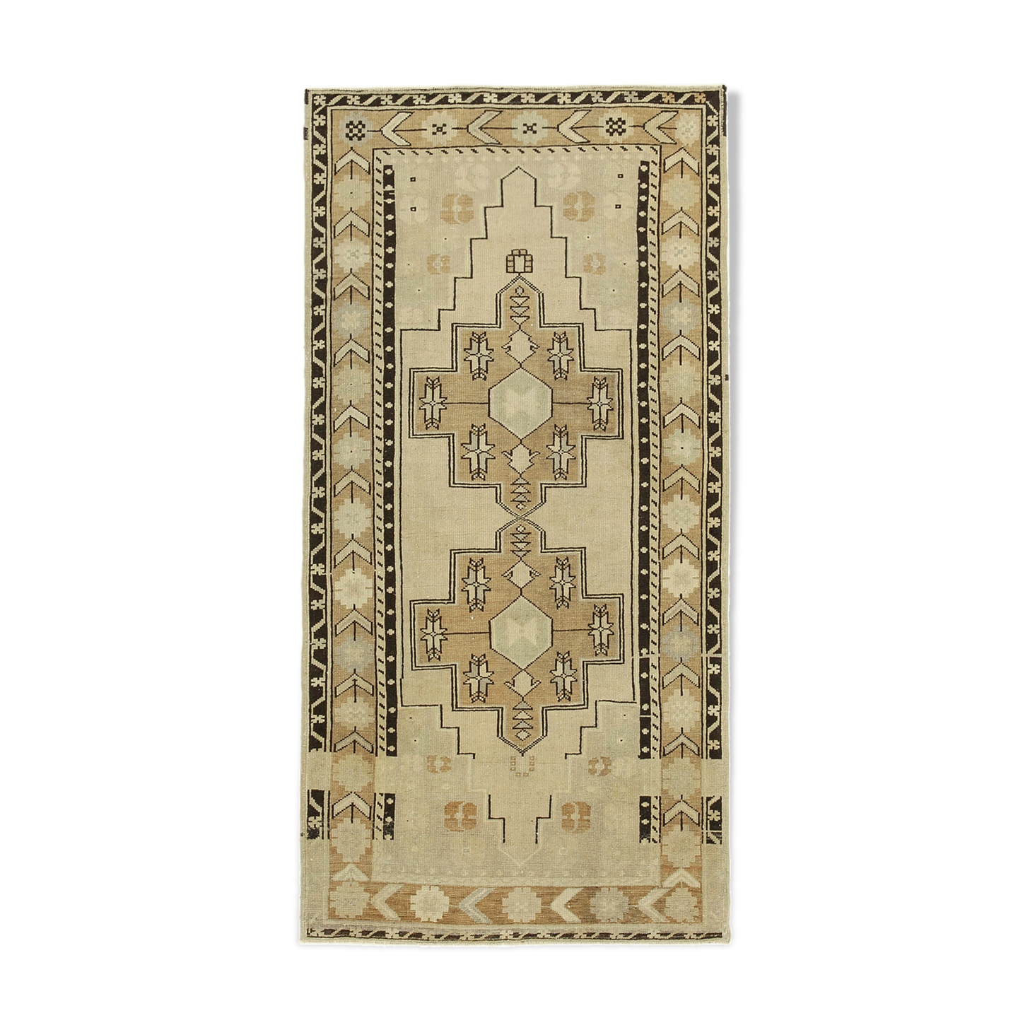 1960s handmade vintage oriental beige carpet 114 cm x 226 cm