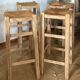 Set of 4 vintage high bar stools in raw solid oak and straw.