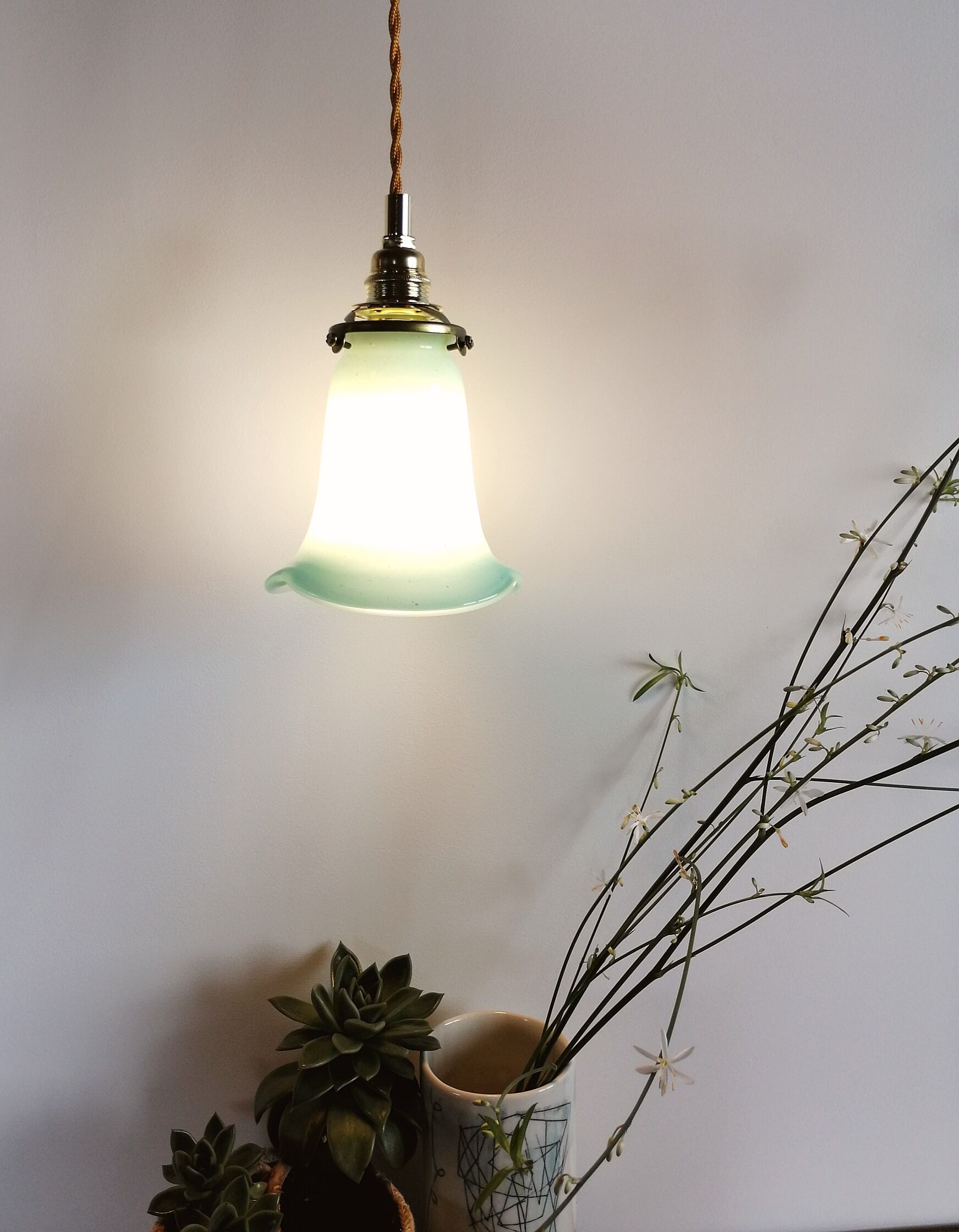 Vintage opaline suspension "light blue" vintage opaline suspension lamp