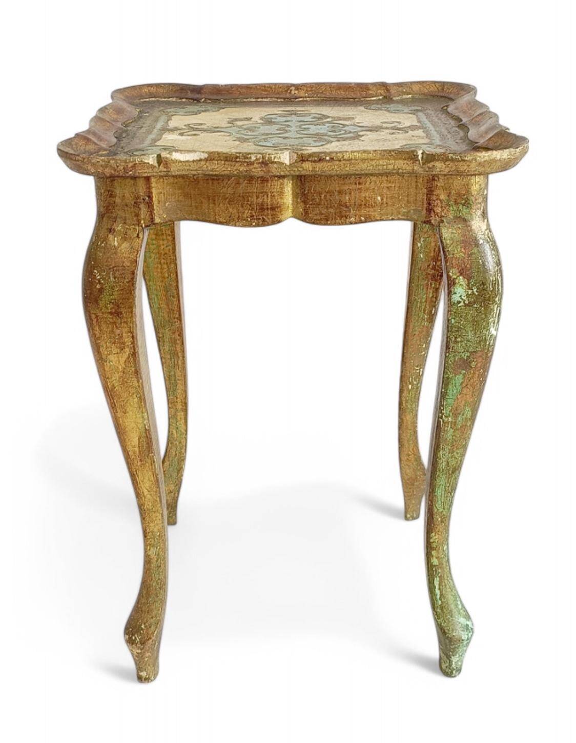 Rococo Revival Gilt Side Table, Light Turquoise, Italy, 1950s Design