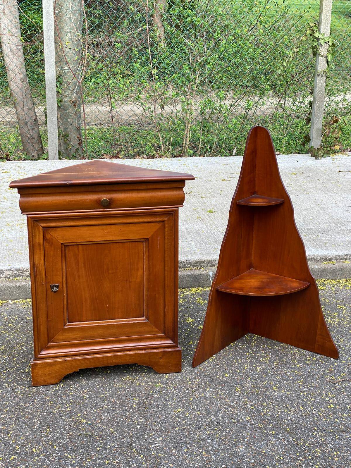 19th-century solid wood corner shelf unit