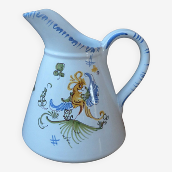 Earthenware pitcher from moustiers heron decor, kitchen decoration tableware france